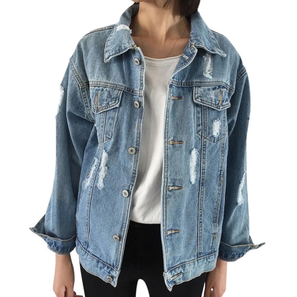 D.S Studio Distressed Medium Wash Denim Jean Jacket